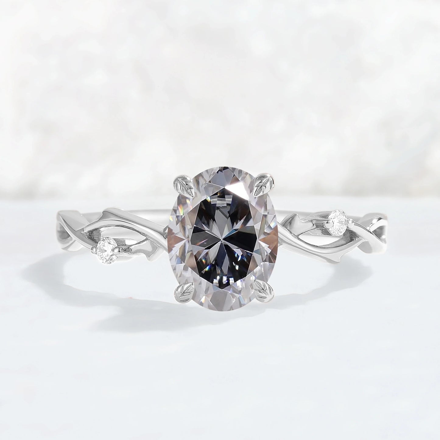Nature Inspired Oval Cut Grey Moissanite Twist Vine Engagement Ring
