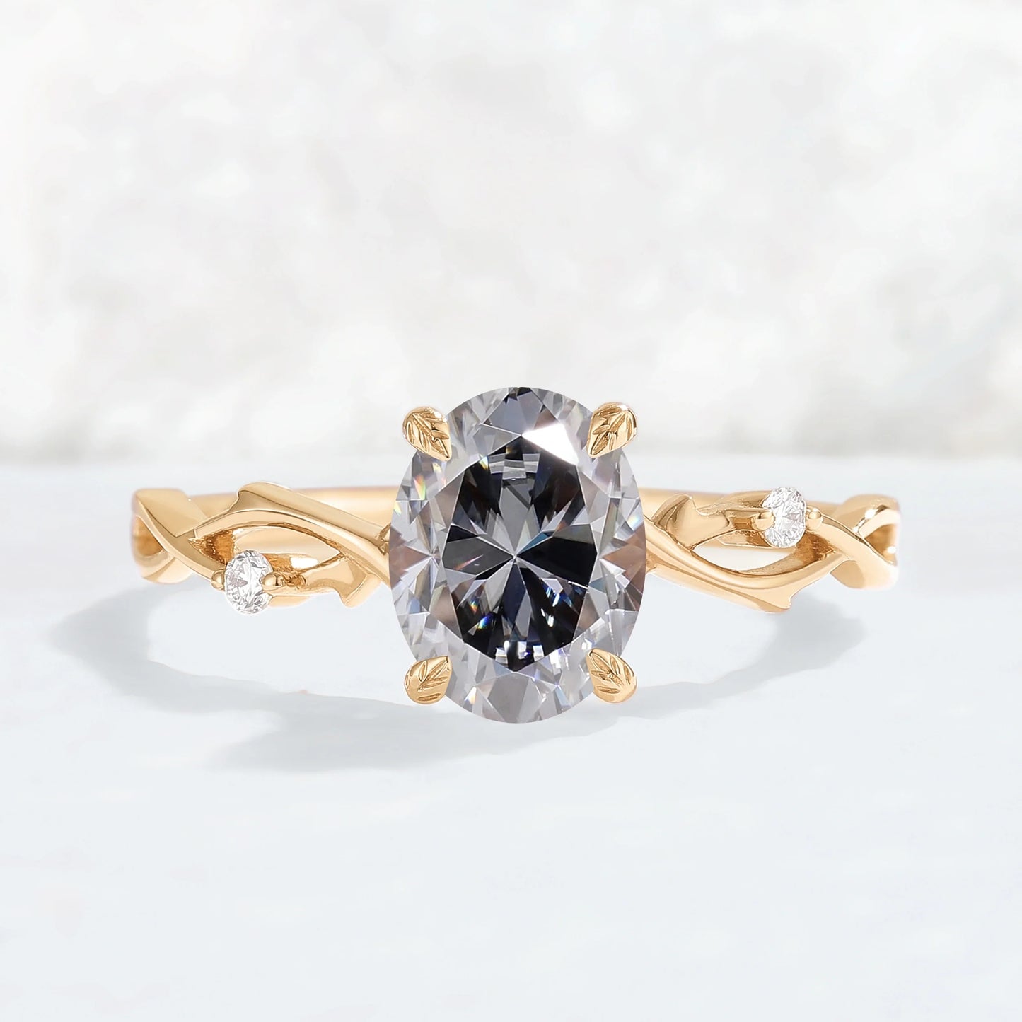 Nature Inspired Oval Cut Grey Moissanite Twist Vine Engagement Ring