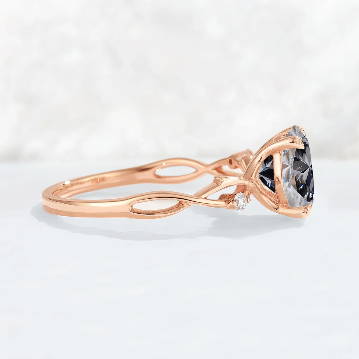 Nature Inspired Oval Cut Grey Moissanite Twist Vine Engagement Ring