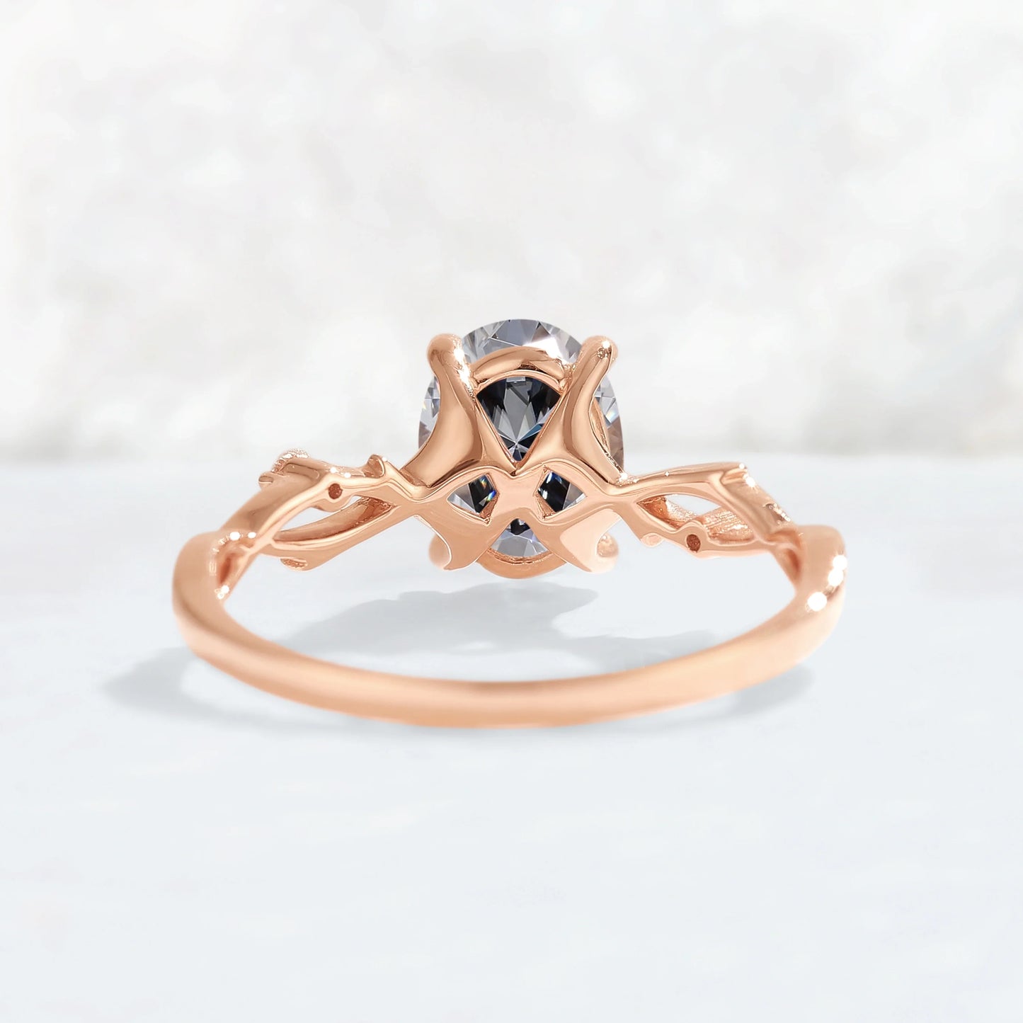 Nature Inspired Oval Cut Grey Moissanite Twist Vine Engagement Ring