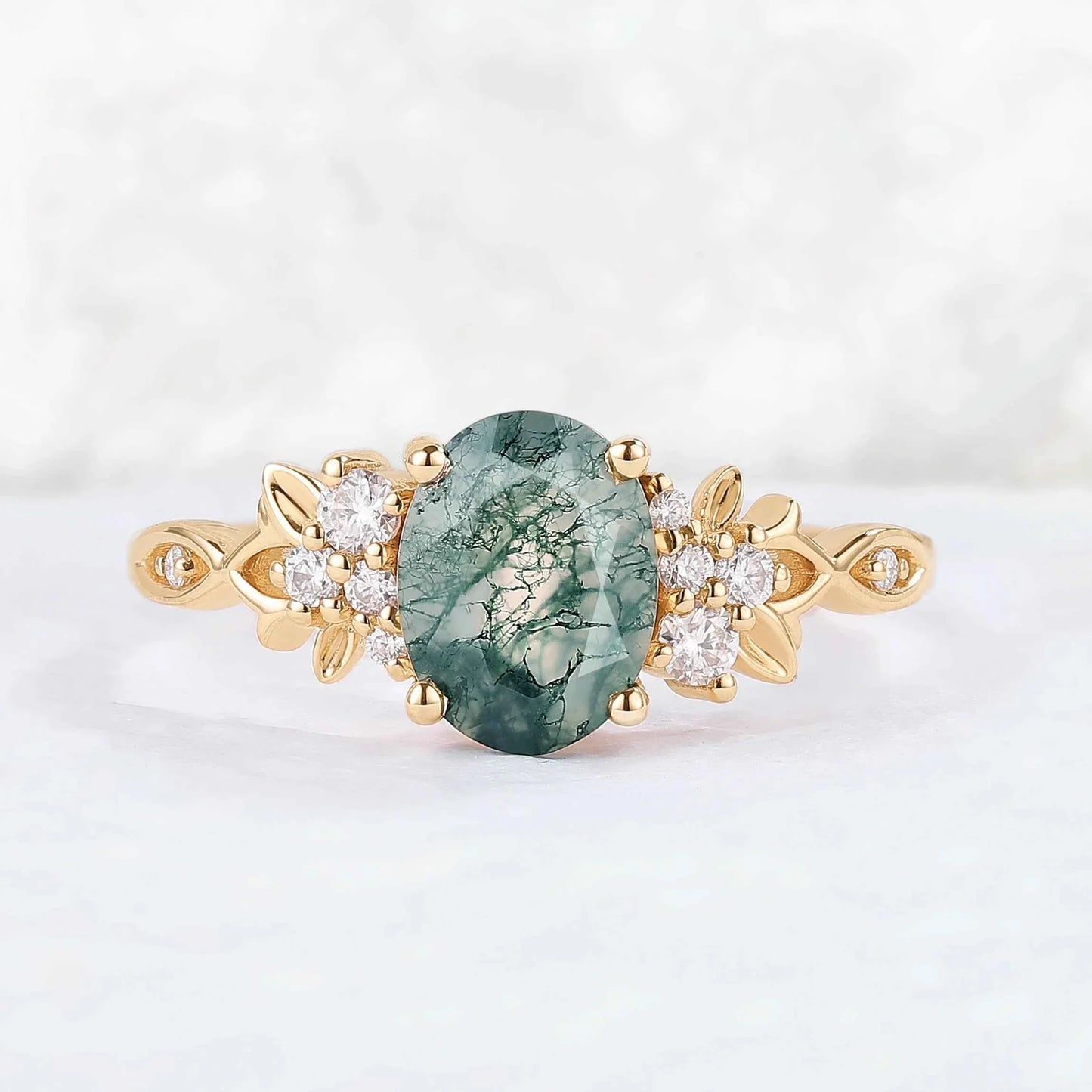 Custom Moss Agate Ring with Lab Diamonds Side Stones for Clayton Groth
