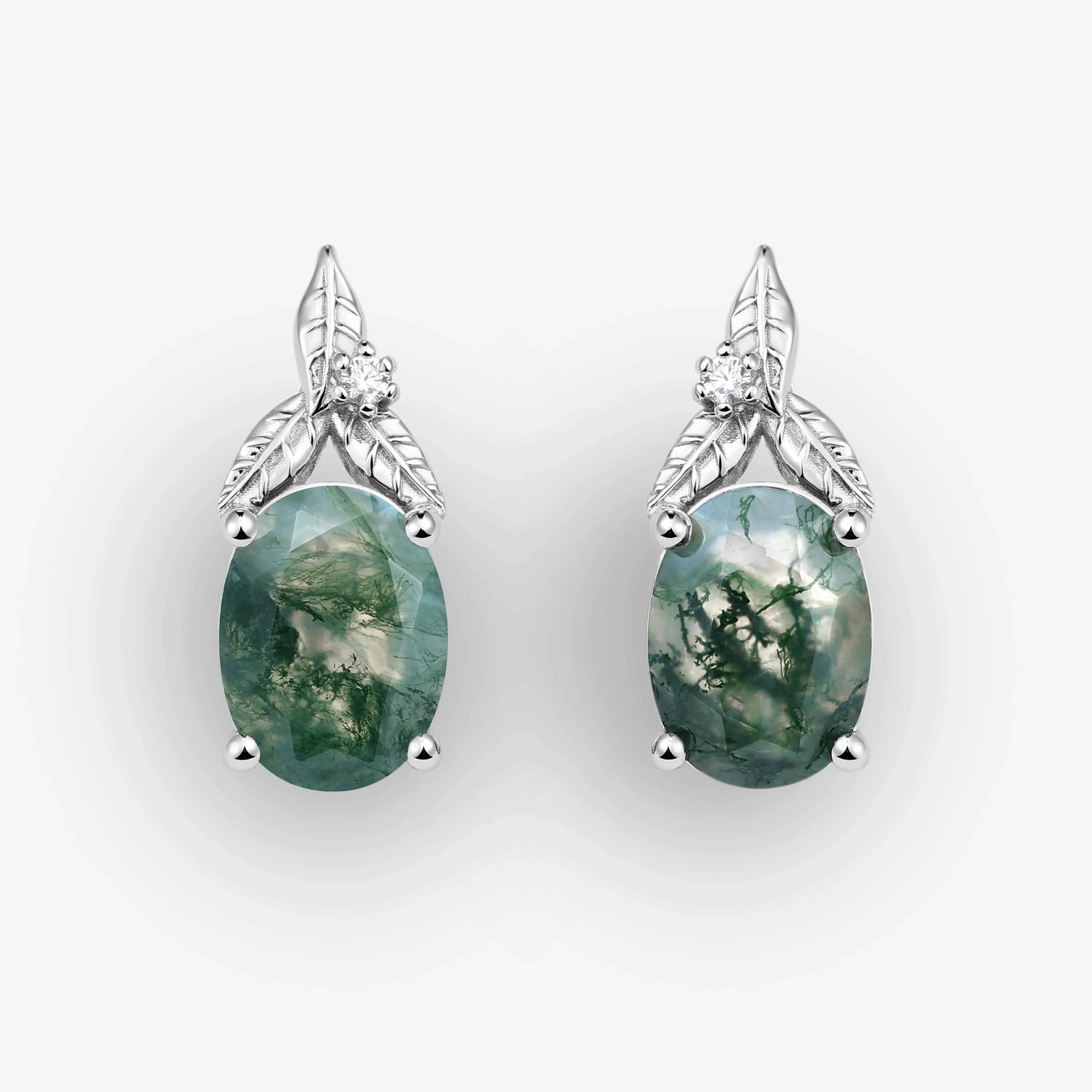 Nature Inspired Oval Cut Moss Agate Leafy Earrings - Ready to Ship