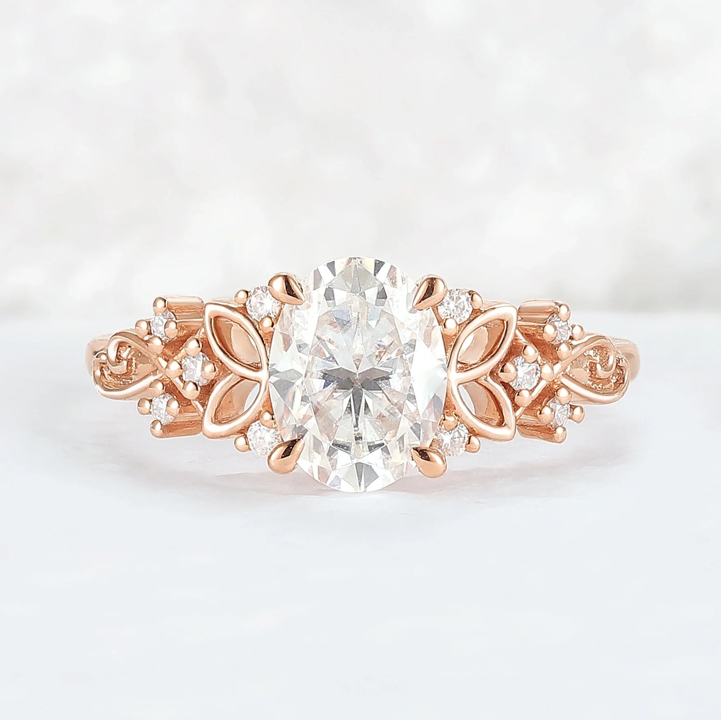 Nature Inspired Oval Moissanite Petal Shape Gemstone Ring
