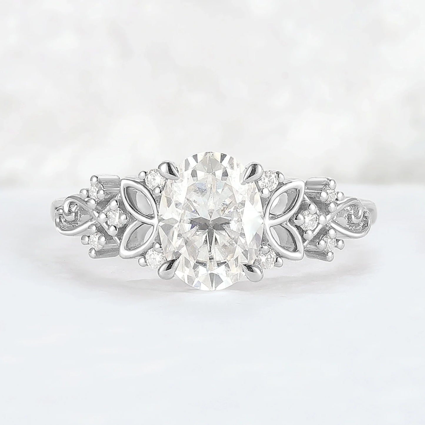 Nature Inspired Oval Moissanite Petal Shape Gemstone Ring