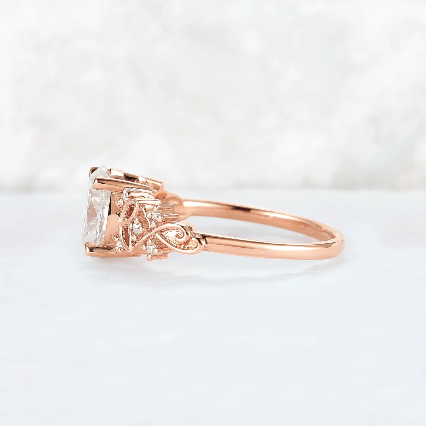 Nature Inspired Oval Moissanite Petal Shape Gemstone Ring