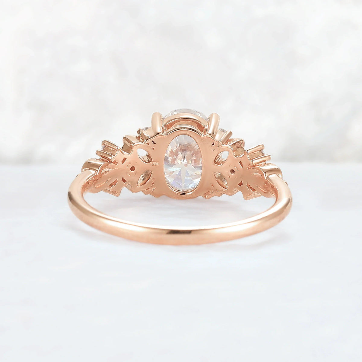 Nature Inspired Oval Moissanite Petal Shape Gemstone Ring