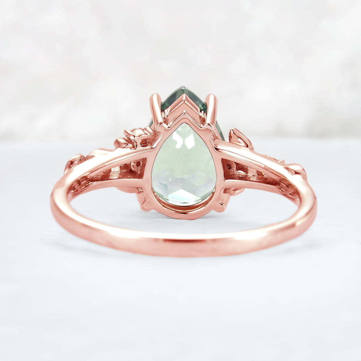 Nature Inspired Pear Cut Sapphire Leaf Gold Gemstone Ring