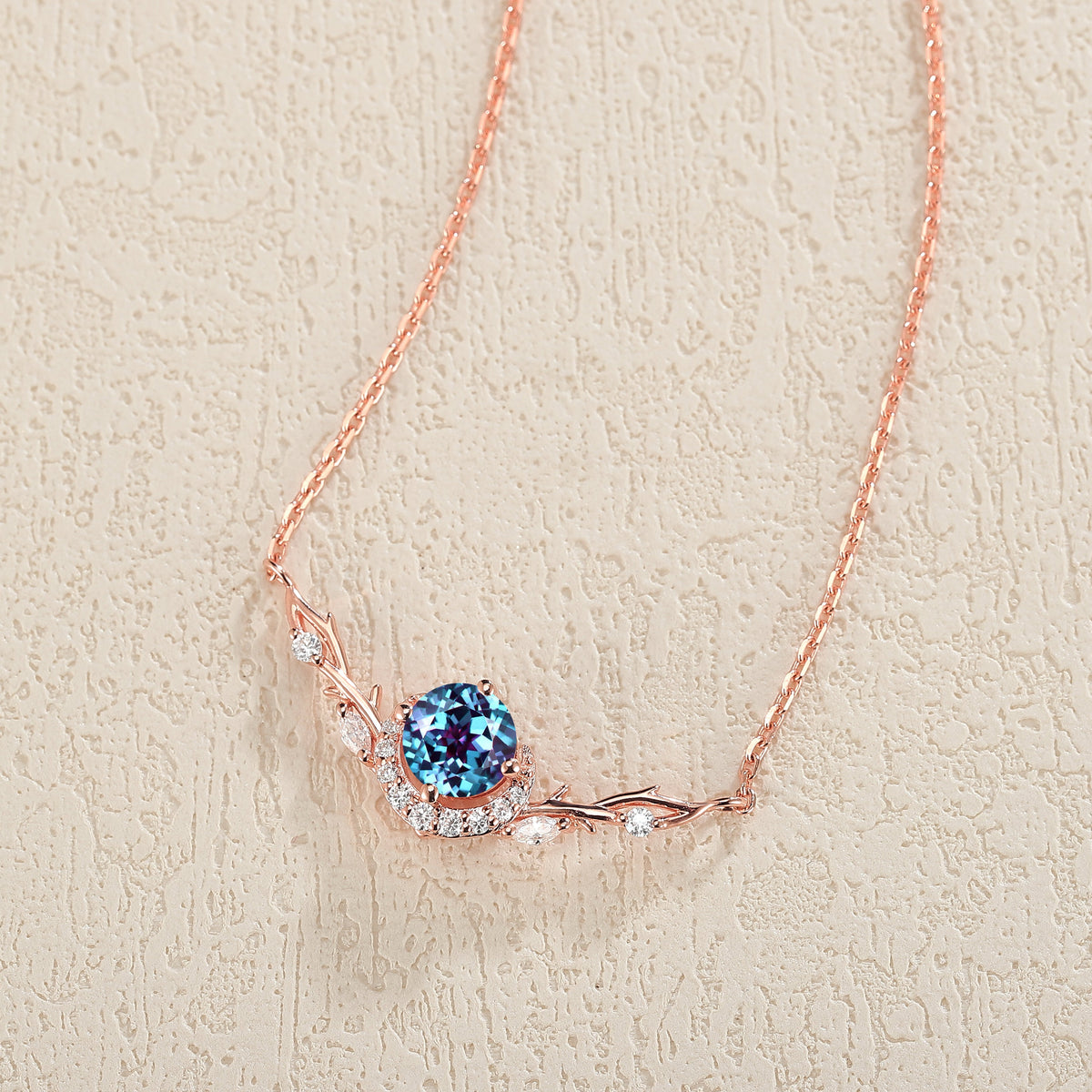 Nature Inspired Round Cut Alexandrite Vine Necklace