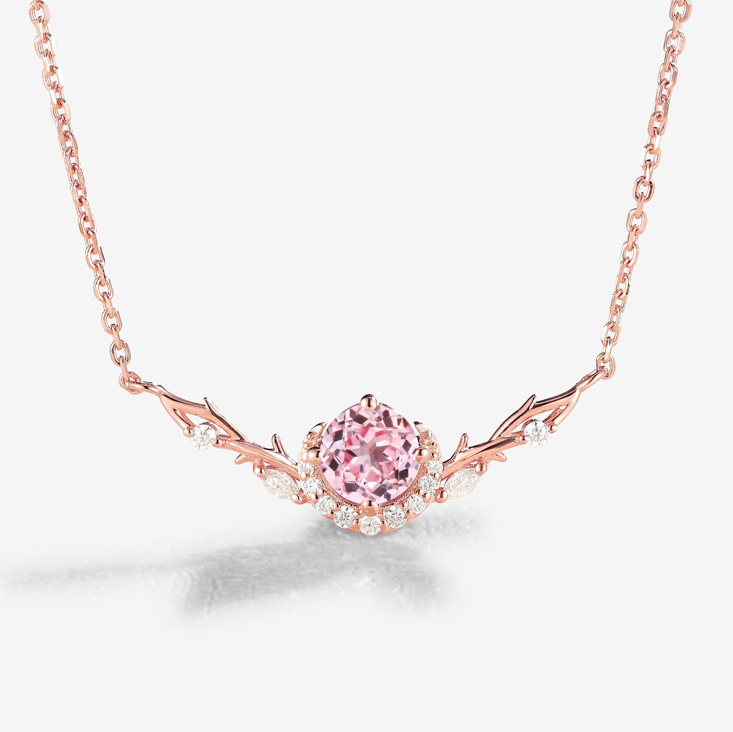 Nature Inspired Round Cut Pink Sapphire Vine Necklace
