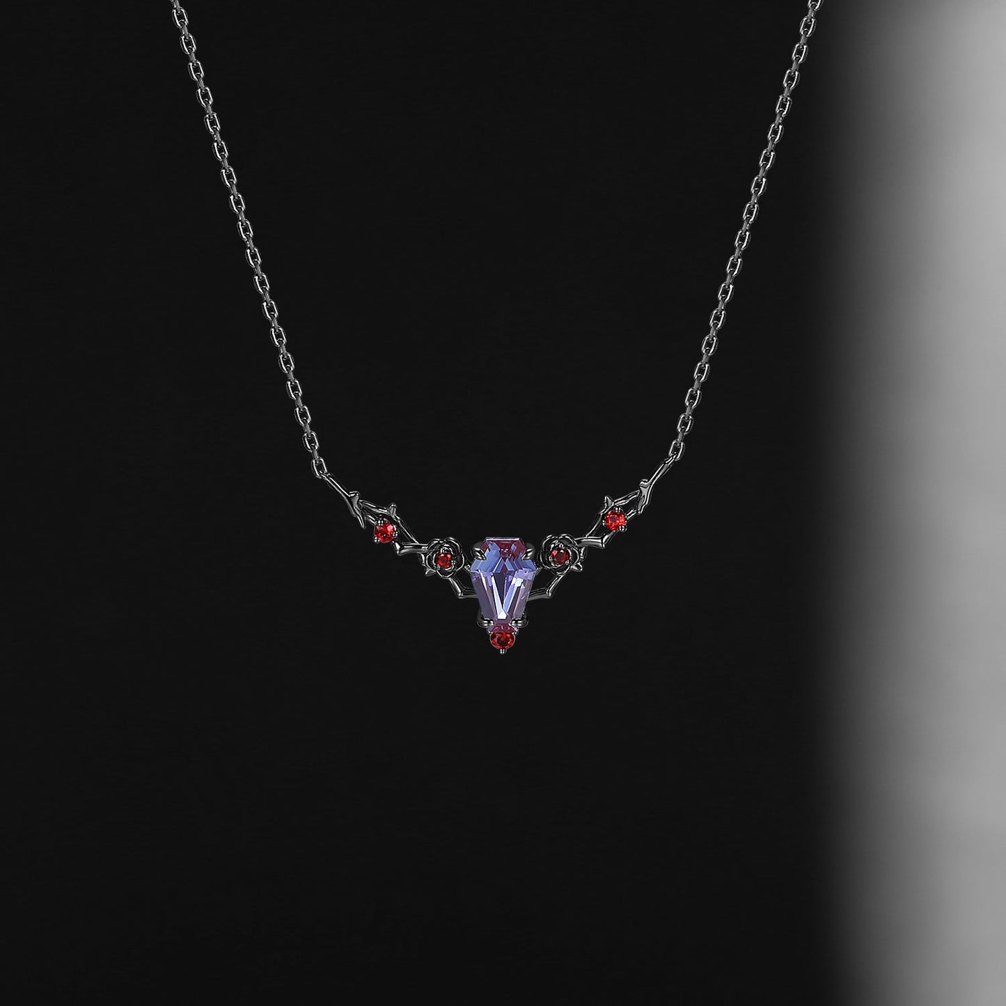 Nature Inspired Gothic Style Coffin Alexandrite Couple Ring Jewelry Set - 'Thorns & Roses' Jewelry Box