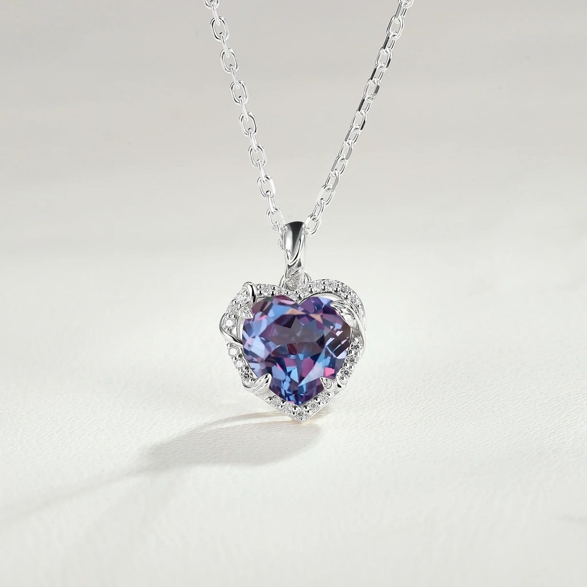 Nature Inspired Vine Heart Cut Alexandrite Pendant Necklace