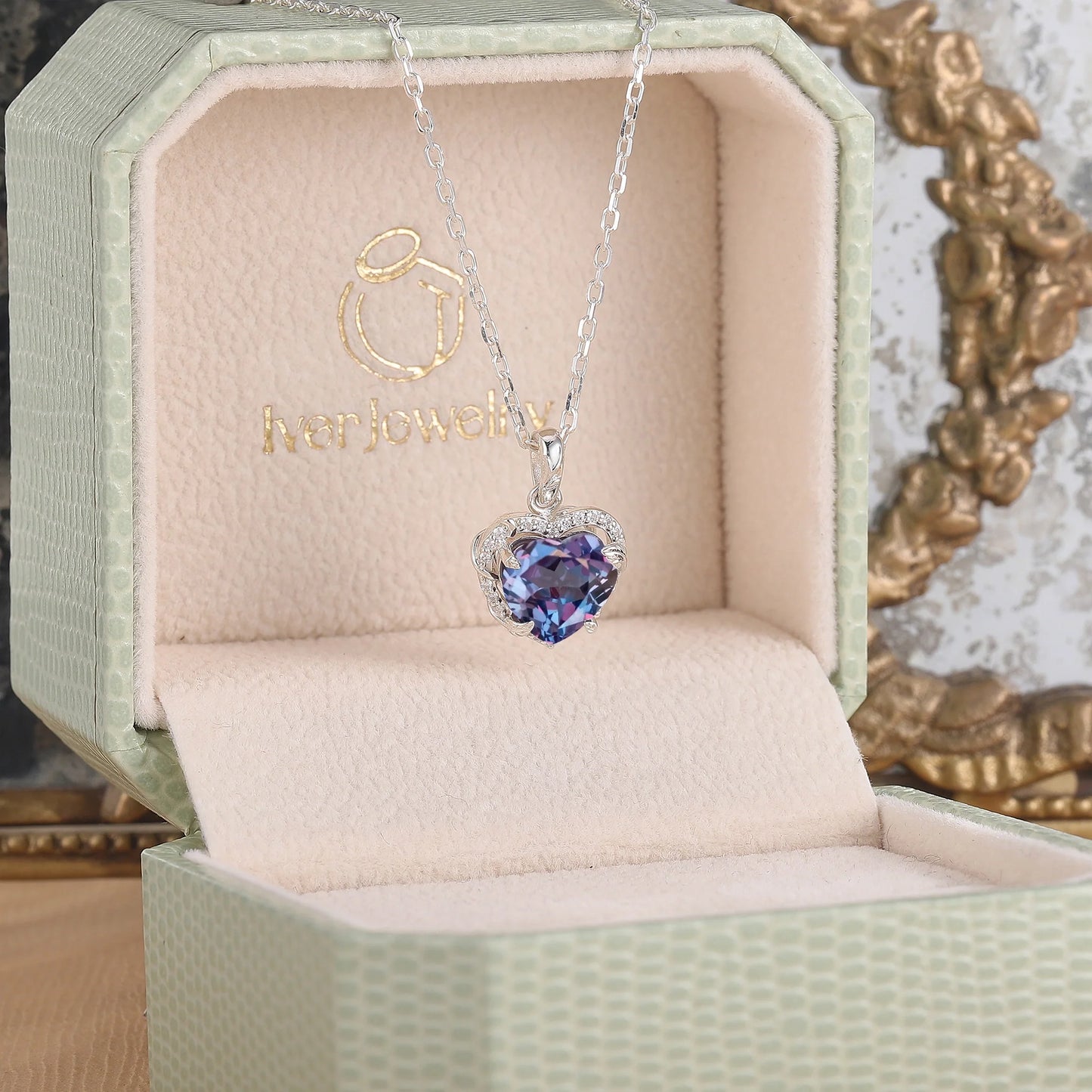 Nature Inspired Vine Heart Cut Alexandrite Pendant Necklace