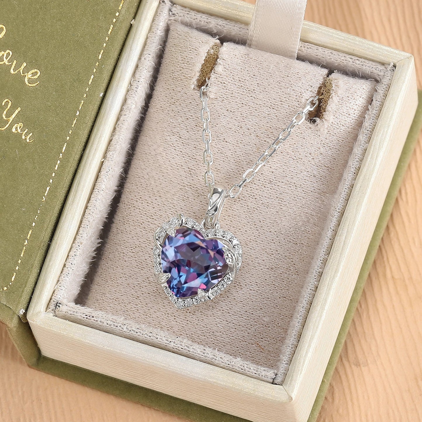 Nature Inspired Vine Heart Cut Alexandrite Pendant Necklace