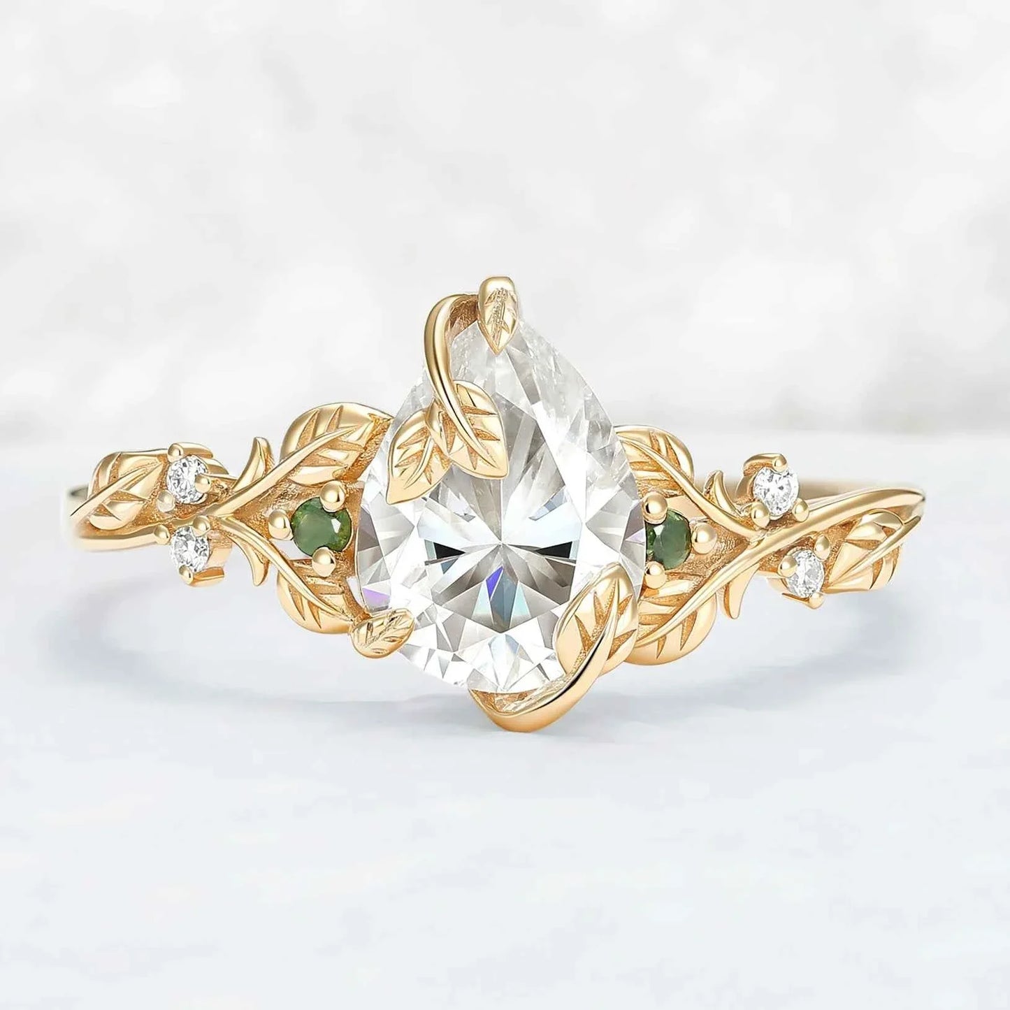 Nature Leaf Intertwined Design Pear Cut Moissanite Engagement Ring Set 2pcs