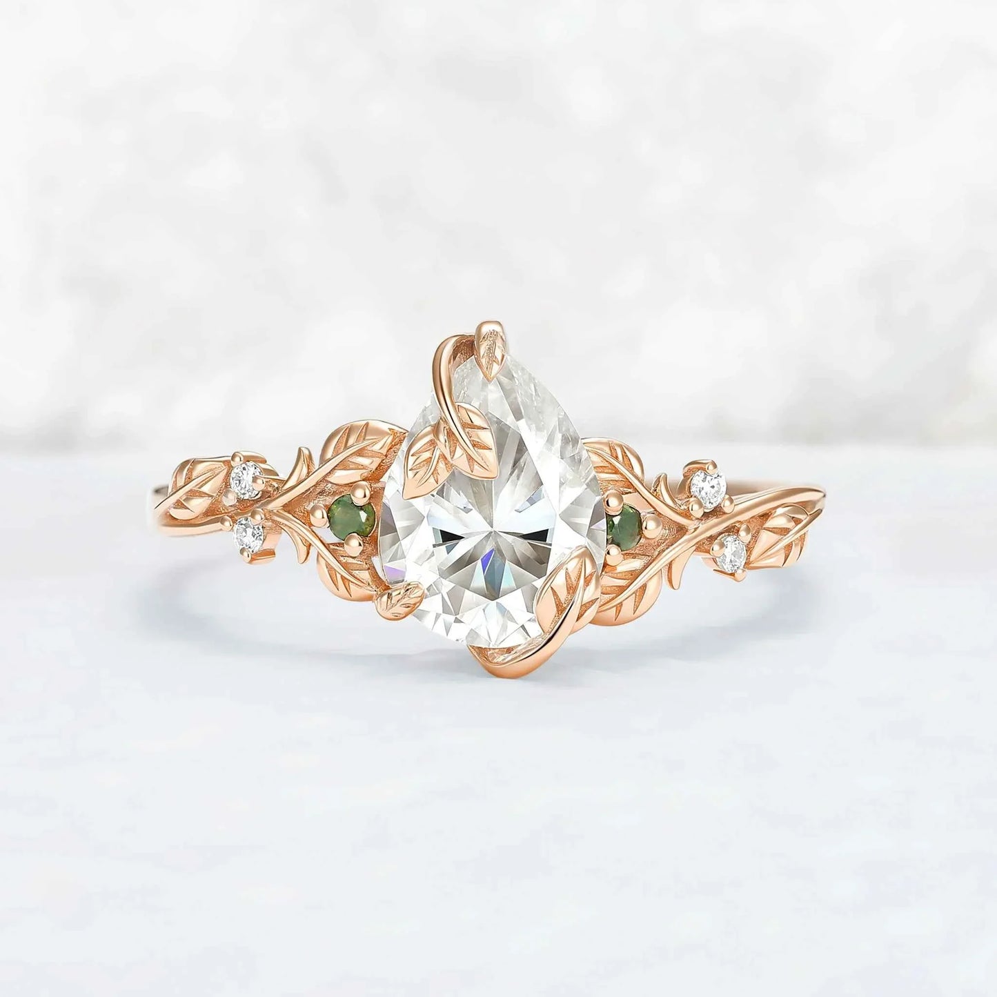 Nature Leaf Intertwined Design Pear Cut Moissanite Engagement Ring Set 2pcs