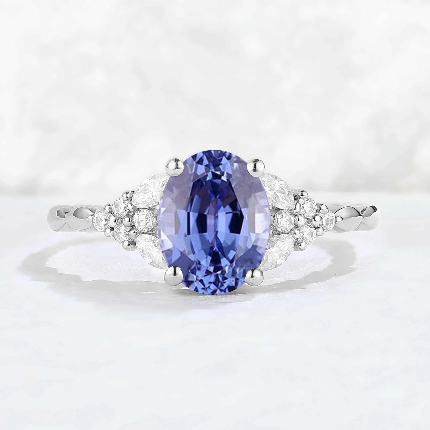 Nature Oval Shaped Cornflower Sapphire Twisted Gemstone Ring