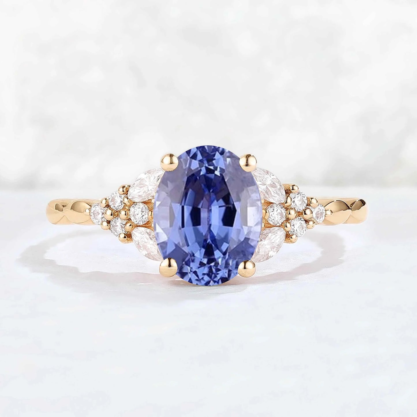 Nature Oval Shaped Cornflower Sapphire Twisted Gemstone Ring