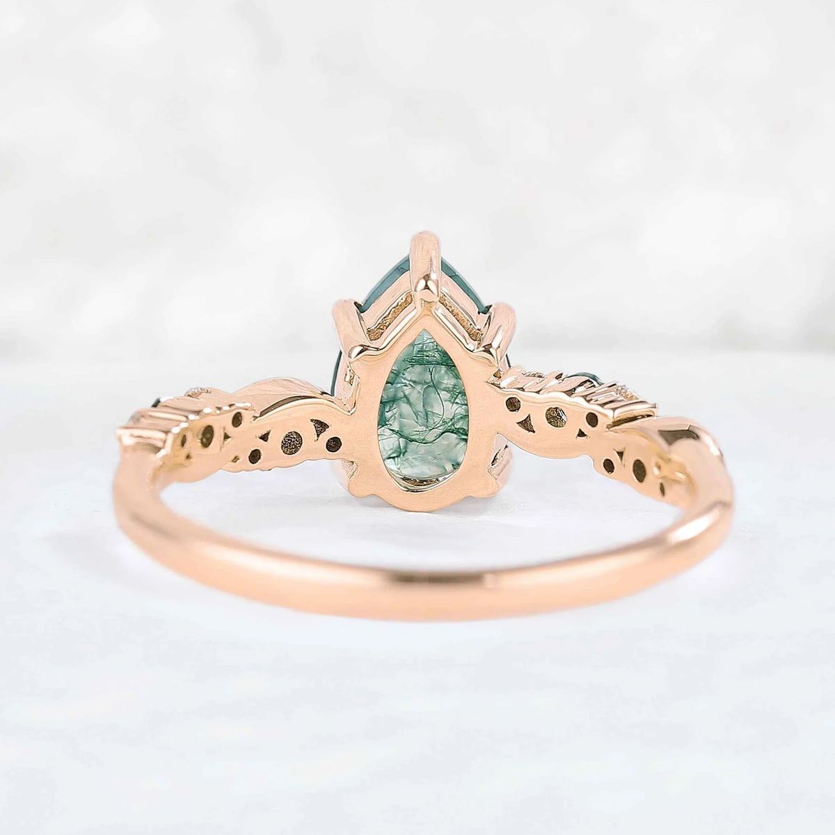 Nature Pear Shaped Moss Agate Vine Silver Gemstone Ring