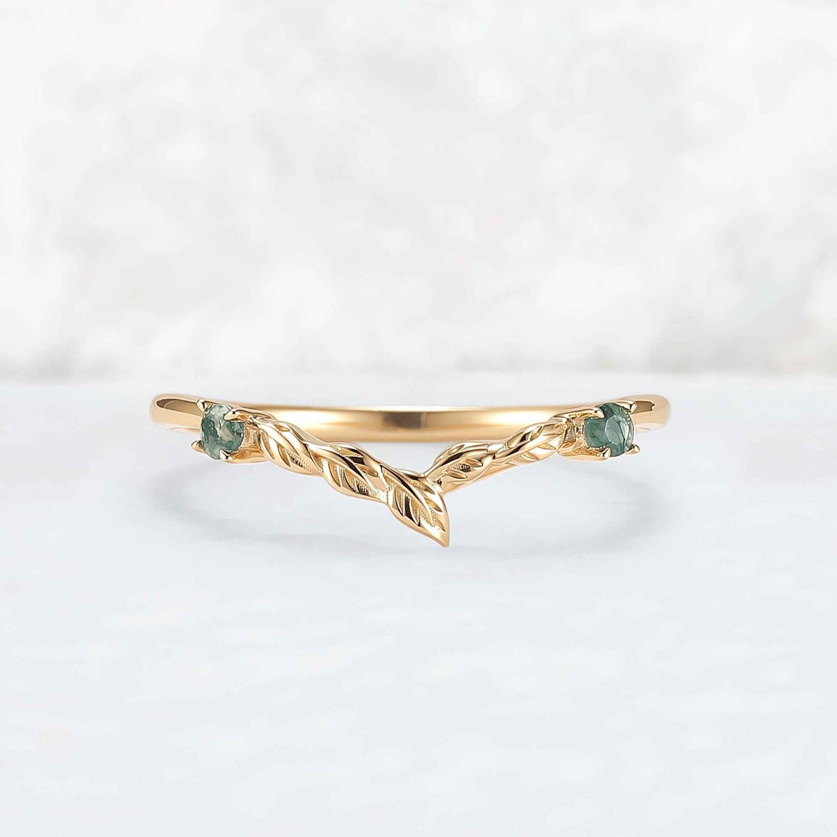 Nature Round Shaped Moss Agate Moissanite Wedding Band