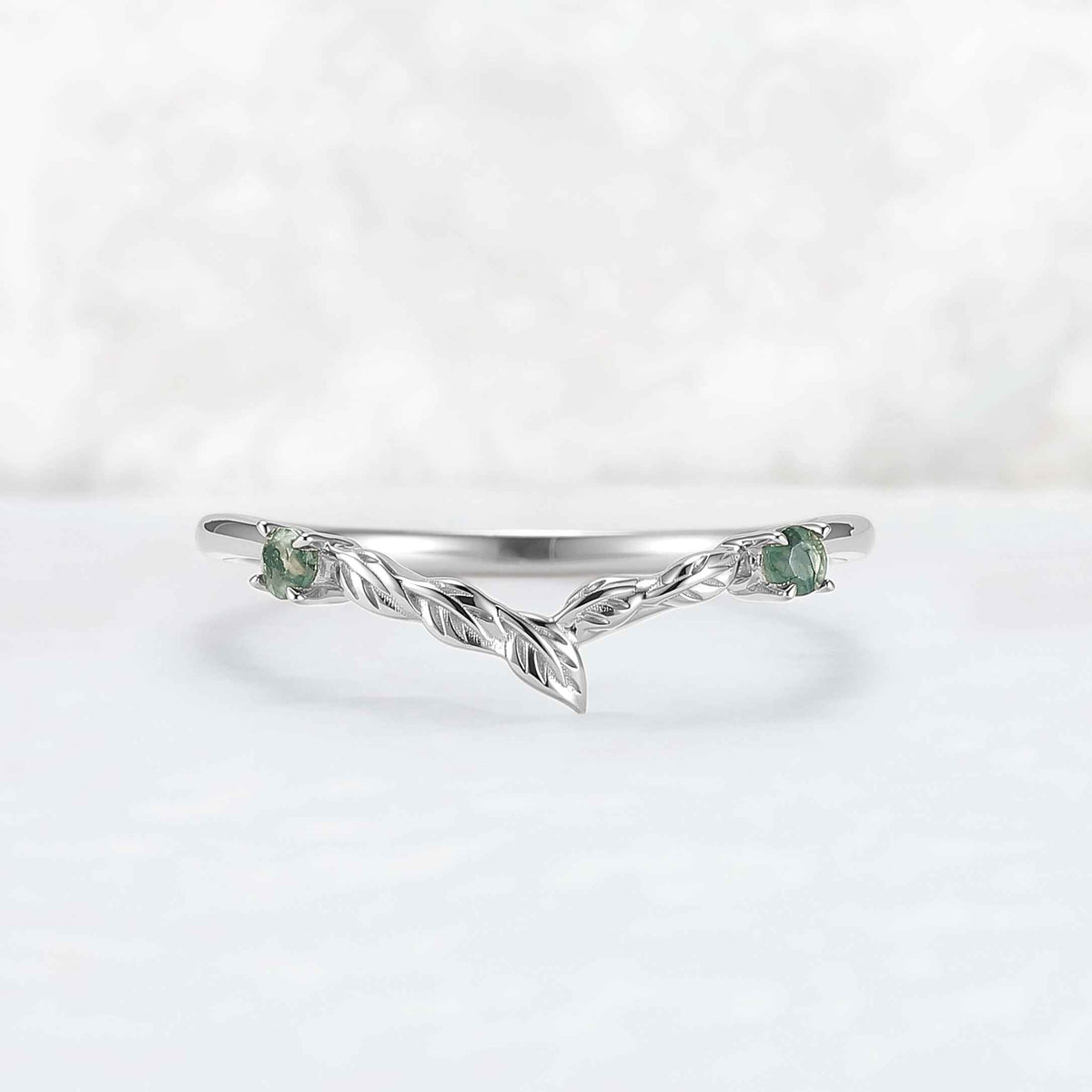 Nature Round Shaped Moss Agate Moissanite Wedding Band