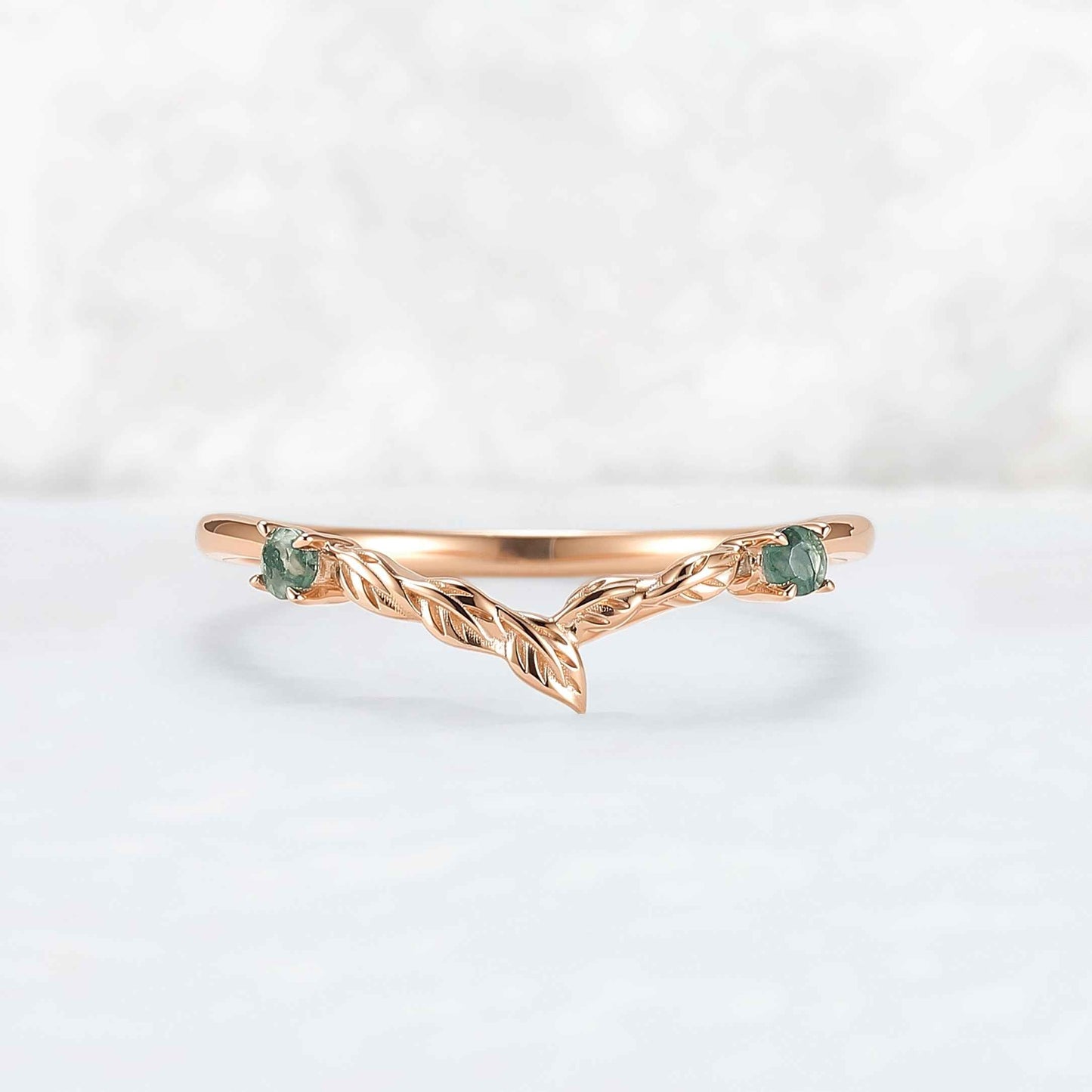 Nature Round Shaped Moss Agate Moissanite Wedding Band
