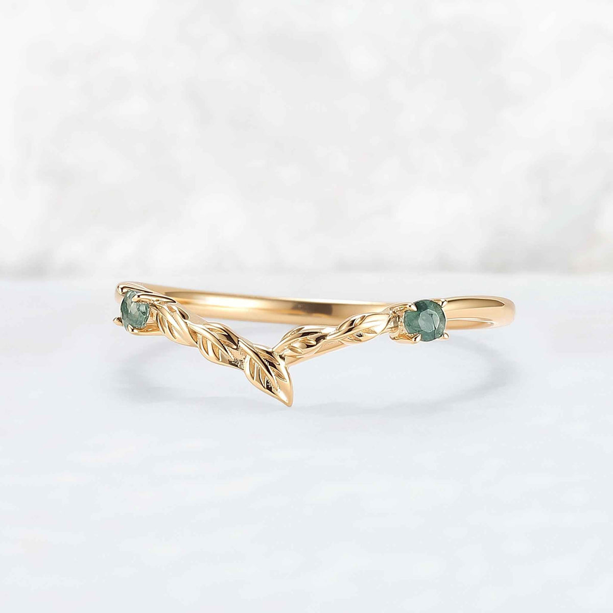 Nature Round Shaped Moss Agate Moissanite Wedding Band