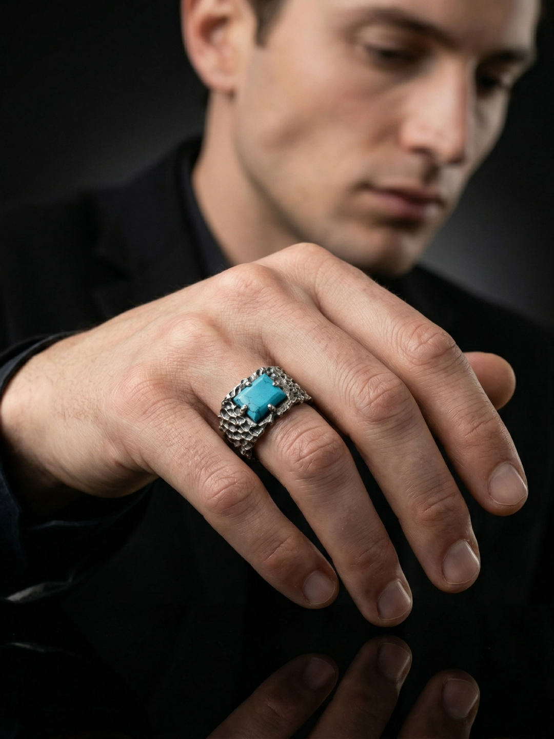 Turquoise Vein Forge Ring – 925 Sterling Silver