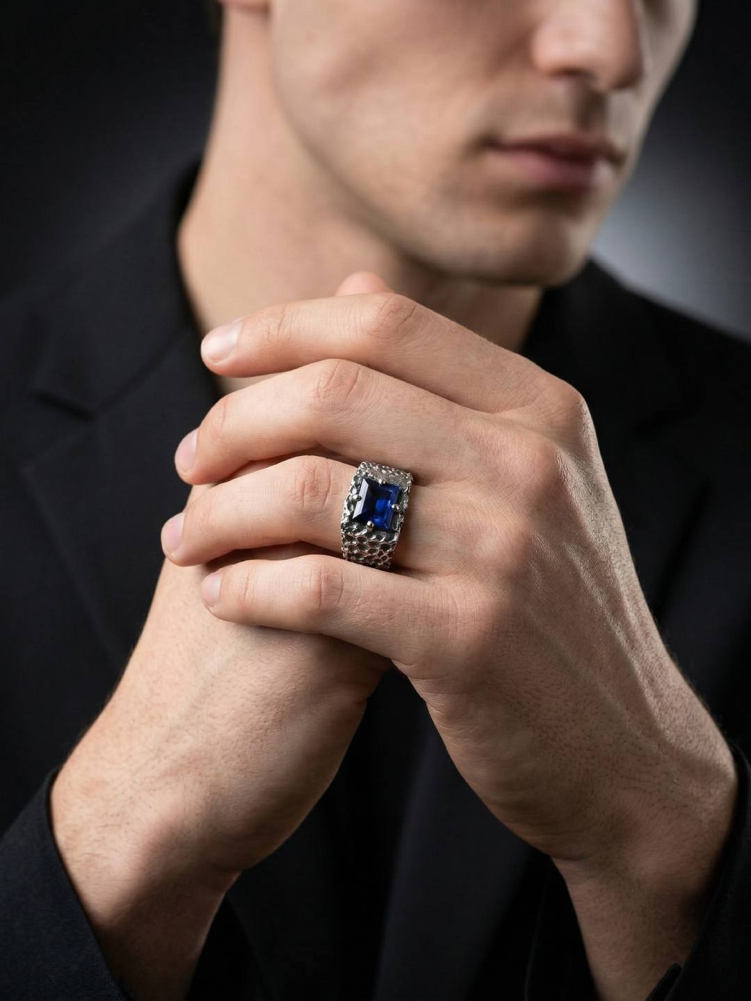 Blue Sapphire Forge Ring – 925 Sterling Silver