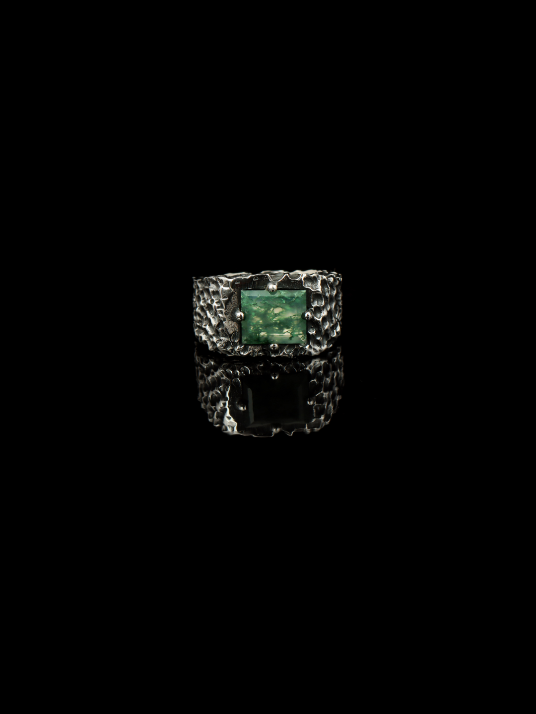 Moss Agate Forge Ring – 925 Sterling Silver