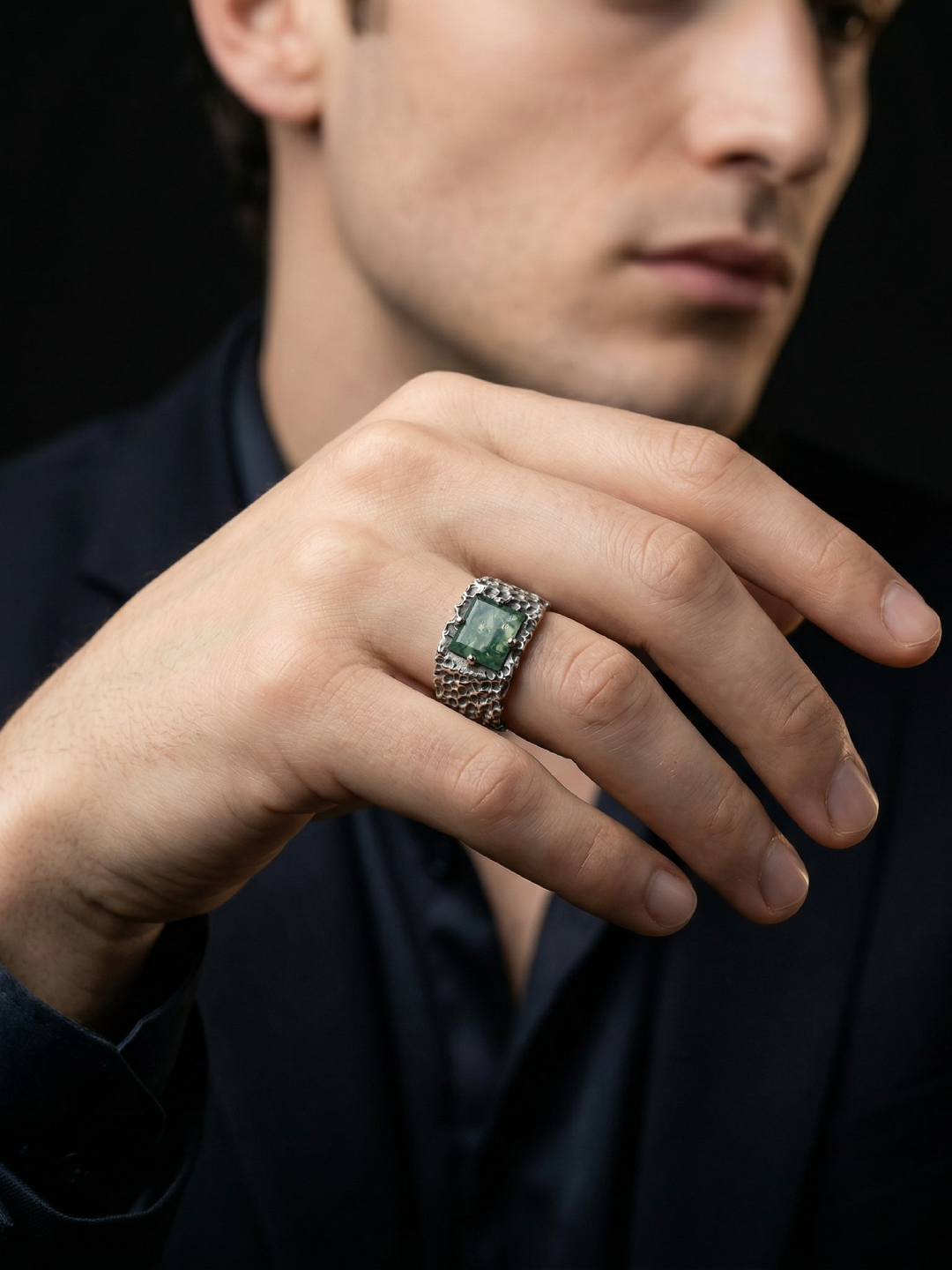 Moss Agate Forge Ring – 925 Sterling Silver
