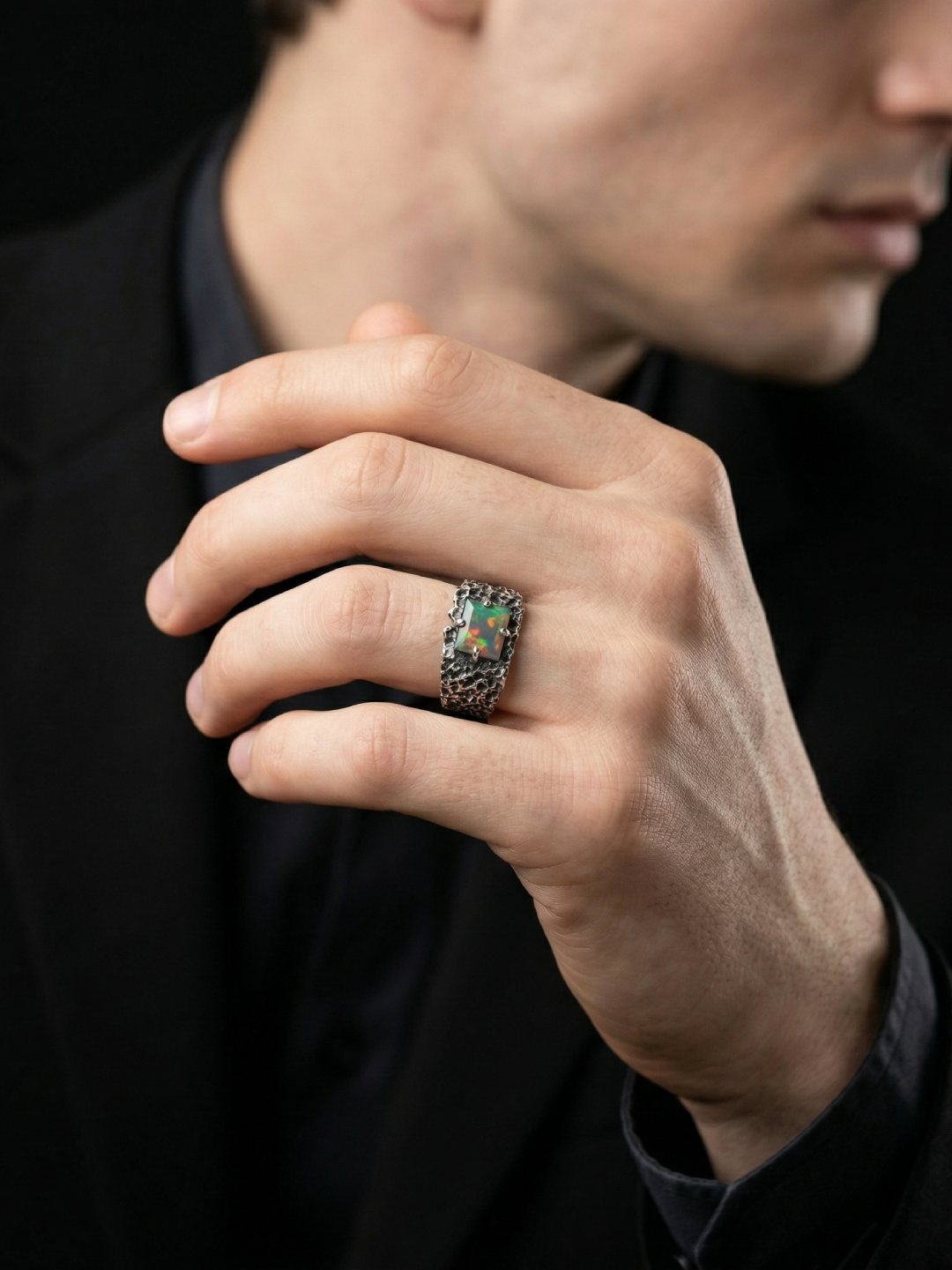 Ethiopian Opal Forge Ring – 925 Sterling Silver
