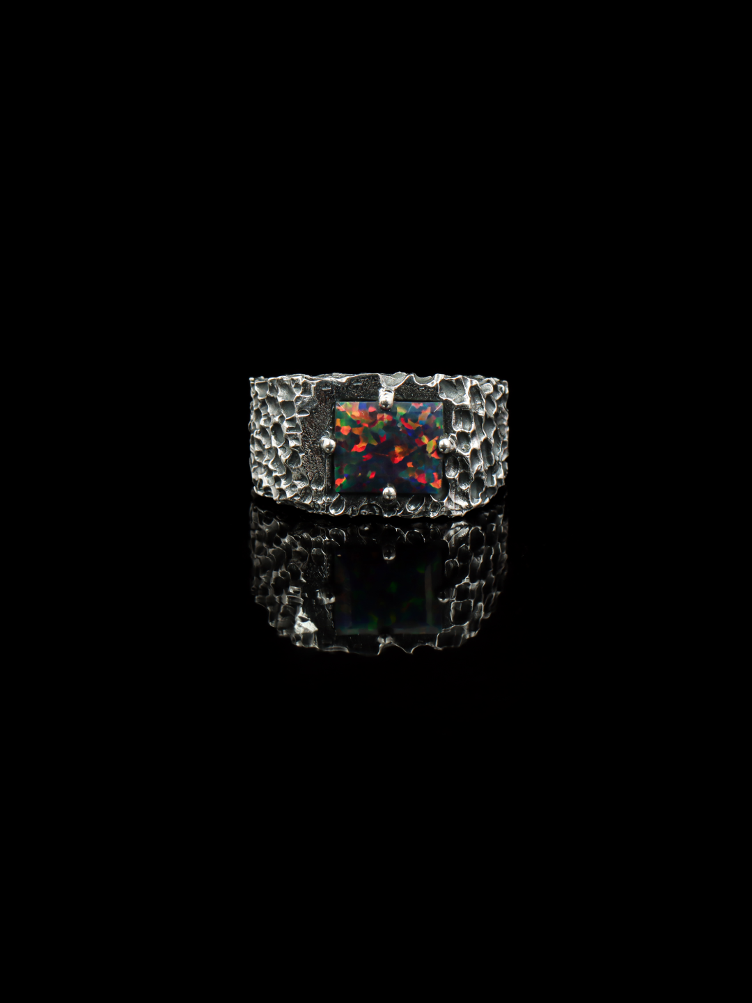 Black Opal Forge Ring – 925 Sterling Silver