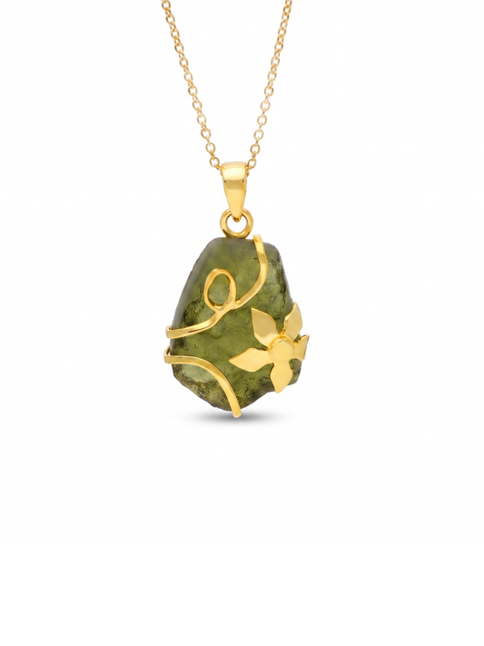 Genuine Moldavite Rough Pendant 100% Natural Gemstone From Czech Republic 14k gold filled in 925 Sterling Silver Handmade Designer Jewelry