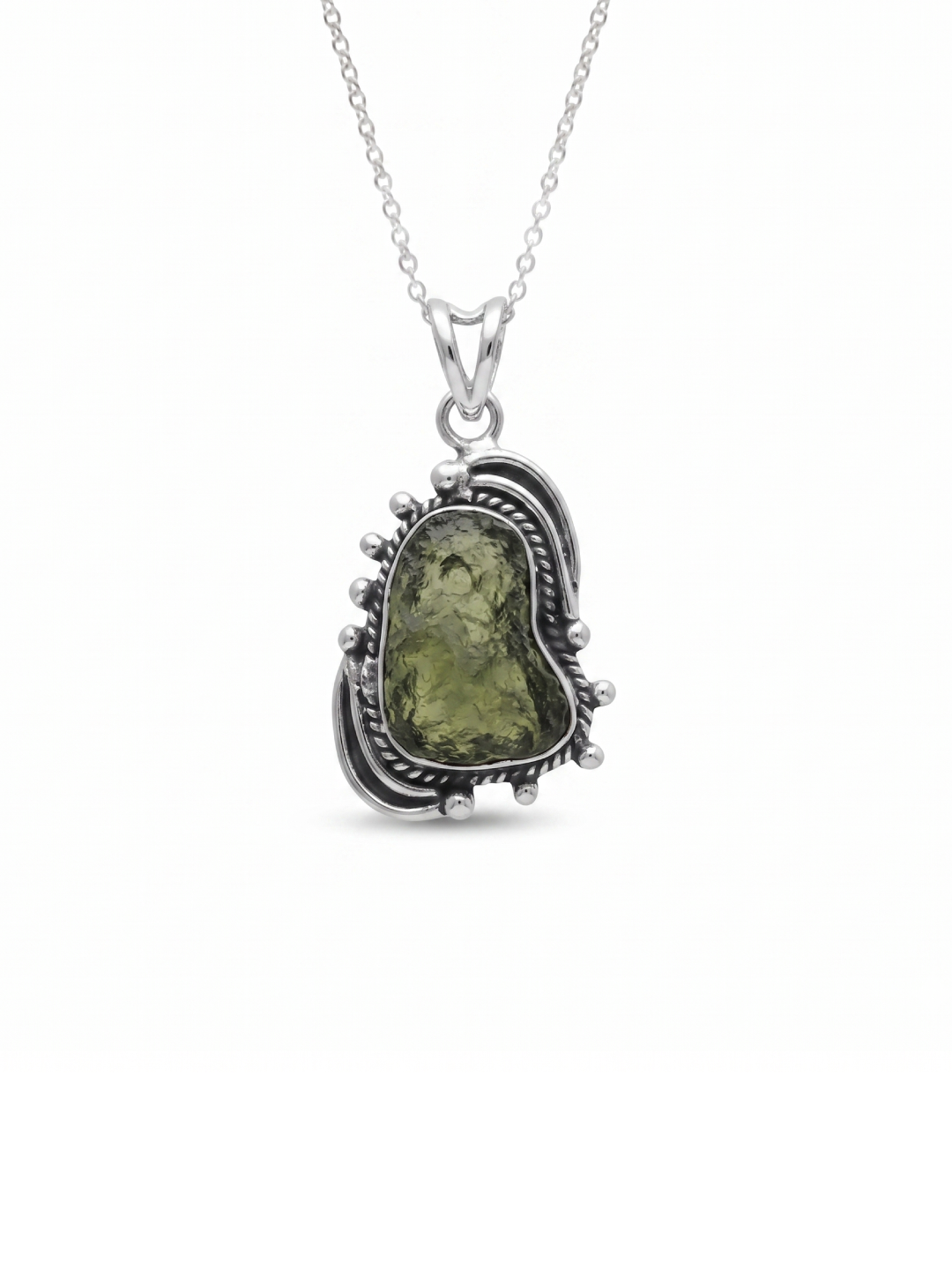 Rough Moldavite Gemstone Pendant, 925 Solid Sterling Silver Handmade Designer Pendant, 100% Natural Moldavite Gemstone Pendant Gift For Her