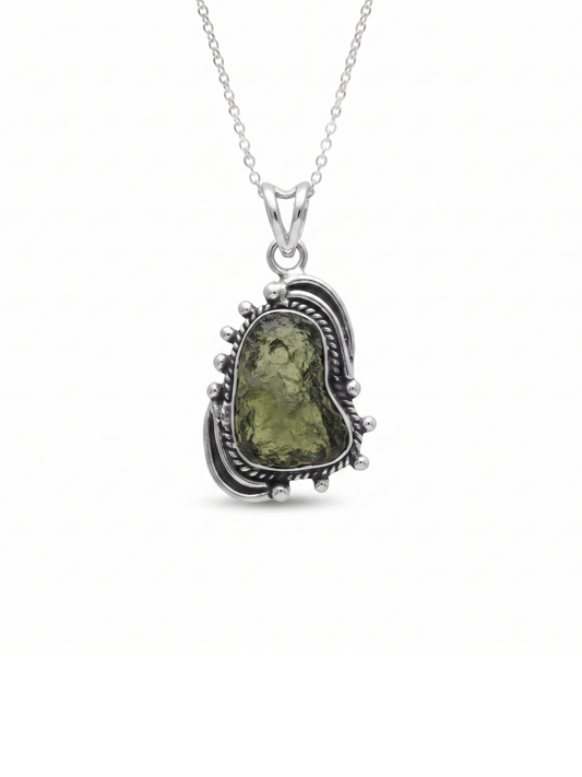Rough Moldavite Gemstone Pendant, 925 Solid Sterling Silver Handmade Designer Pendant, 100% Natural Moldavite Gemstone Pendant Gift For Her