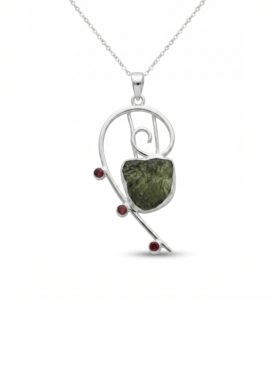 Raw Moldavite Pendant, 925 Sterling Silver, Handmade Silver Jewelry, Garnet Pendant, Moldavite From Czech Republic, Christmas Gift For Mom