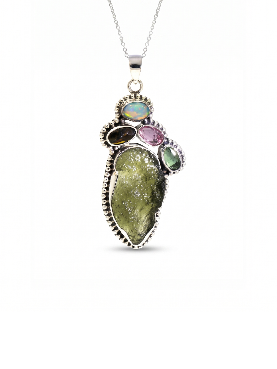 Moldavite Tourmaline pendant, genuine gemstone pendant, sterling silver handmade pendant, 100% genuine certified gemstone