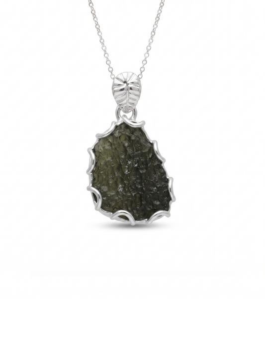 Moldavite Raw Pendant, 925 Sterling Silver, Jewelry For Women's, Handmade Gemstone Jewelry, Healing Crystal Gemstone, Silver Jewelry Gift