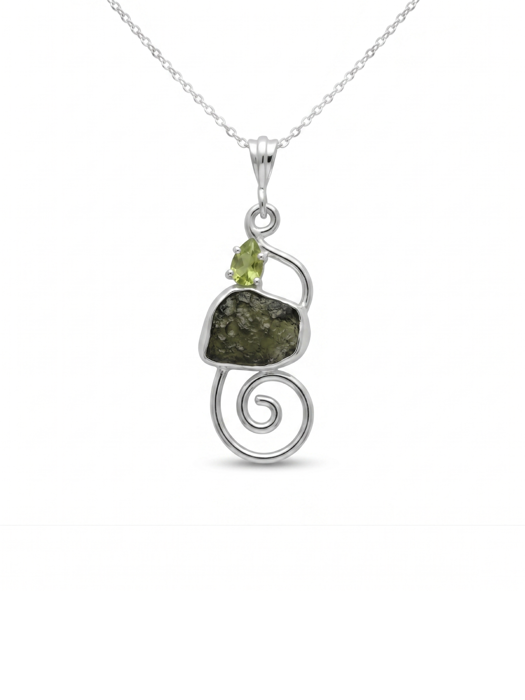 Moldavite Peridot pendant, genuine gemstone pendant, sterling silver handmade pendant, 100% genuine with certified gemstone