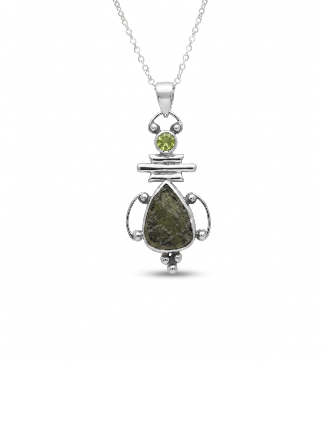 Moldavite Peridot pendant, genuine gemstone pendant, sterling silver handmade pendant, 100% genuine with certified gemstone
