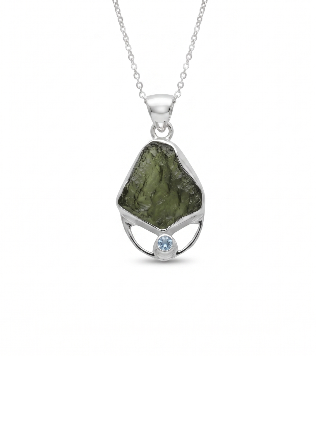 Moldavite Pendant, Natural Blue Topaz Gemstone Jewelry, 925 Sterling Silver, Handmade Pendant For Gift, Necklace For Women's, Gift For Her