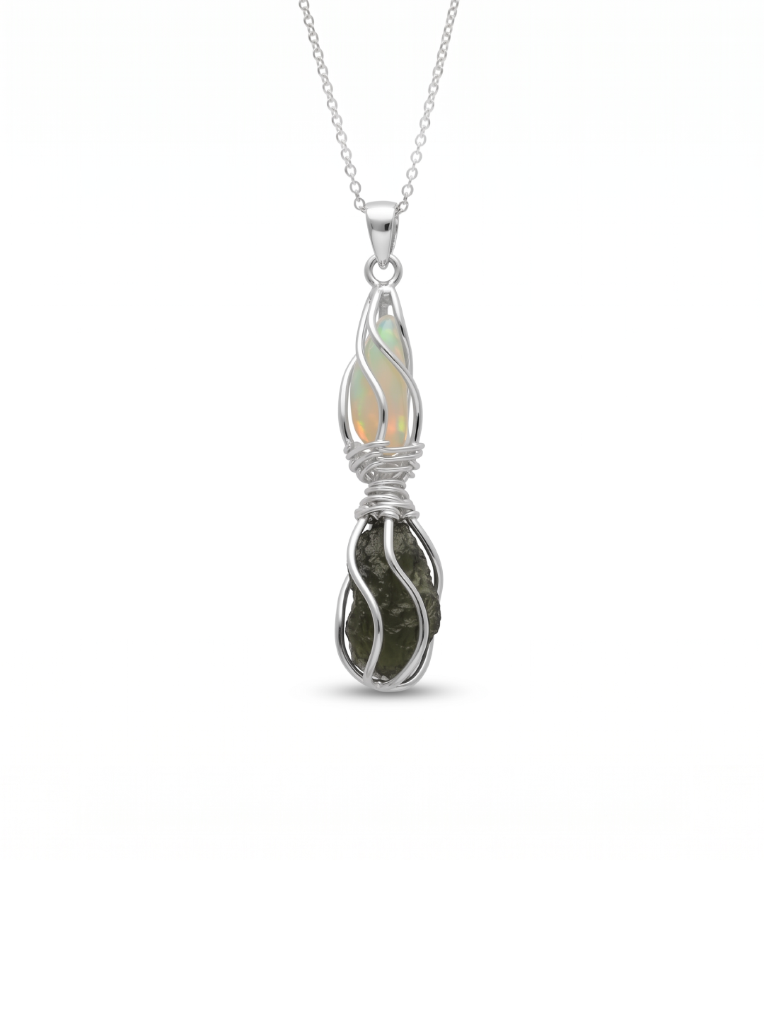 Moldavite Pendant, Czech Moldavite, Opal Pendant, Sterling Silver Pendant, Handmade Pendant, Natural Moldavite