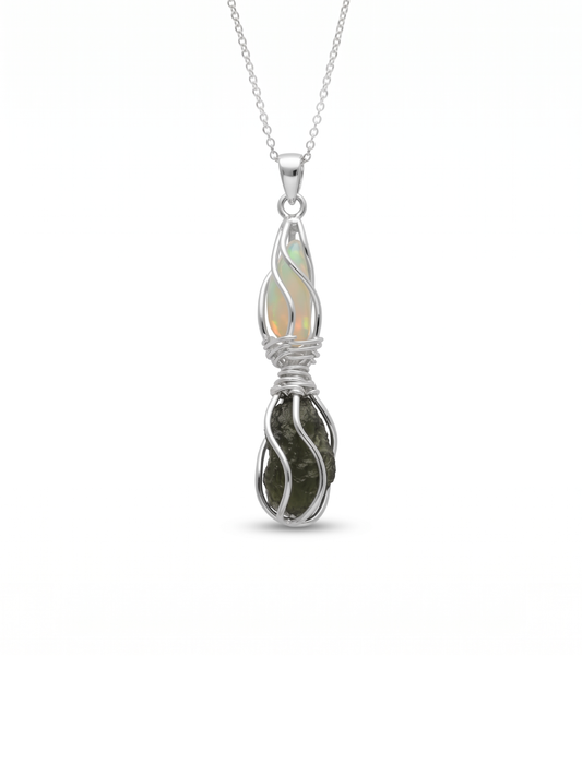 Moldavite Pendant, Czech Moldavite, Opal Pendant, Sterling Silver Pendant, Handmade Pendant, Natural Moldavite