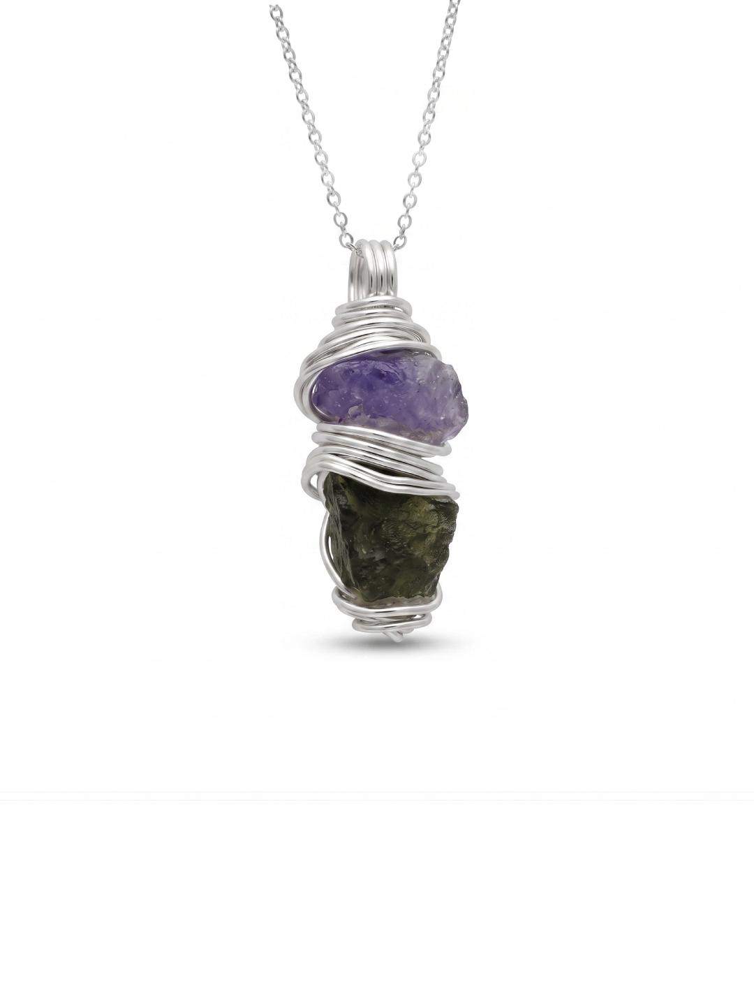 Genuine Moldavite & Tanzanite Pendant, 925 Sterling Silver Pendant, Genuine Moldavite, Raw Moldavite , 100% genuine gemstone for her
