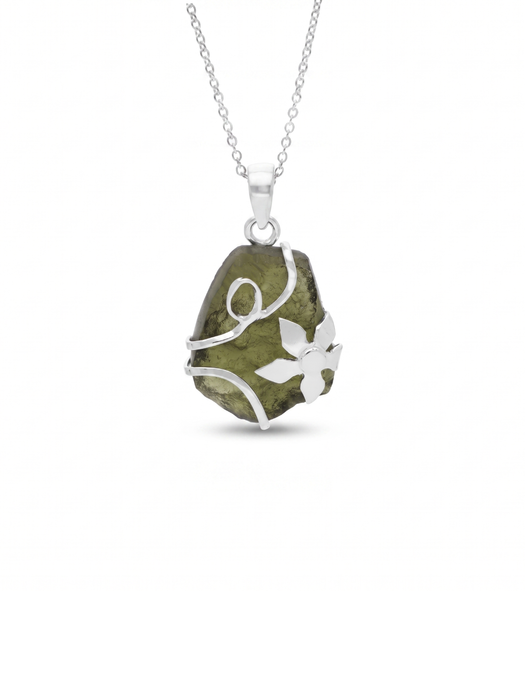 Genuine Moldavite Rough Pendant 100% Natural With Certified Gemstone From Czech Republic 925 Sterling Silver Handmade Designer Jewelry