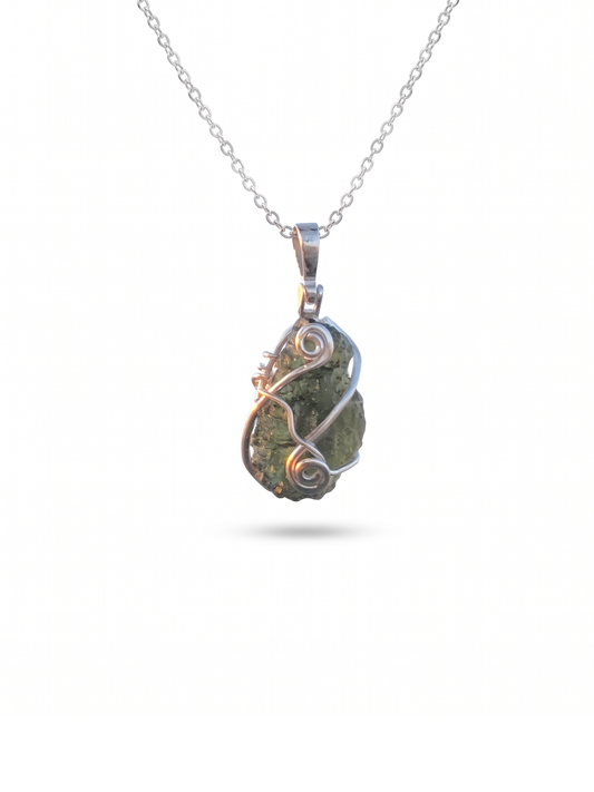 Genuine Moldavite Rough Pendant 100% Natural With Certified Gemstone From Czech Republic 925 Sterling Silver Handmade Designer Jewelry