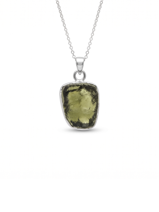 Genuine Moldavite Rough Pendant 100% Natural With Certified Gemstone From Czech Republic 925 Sterling Silver Handmade Designer Jewelry