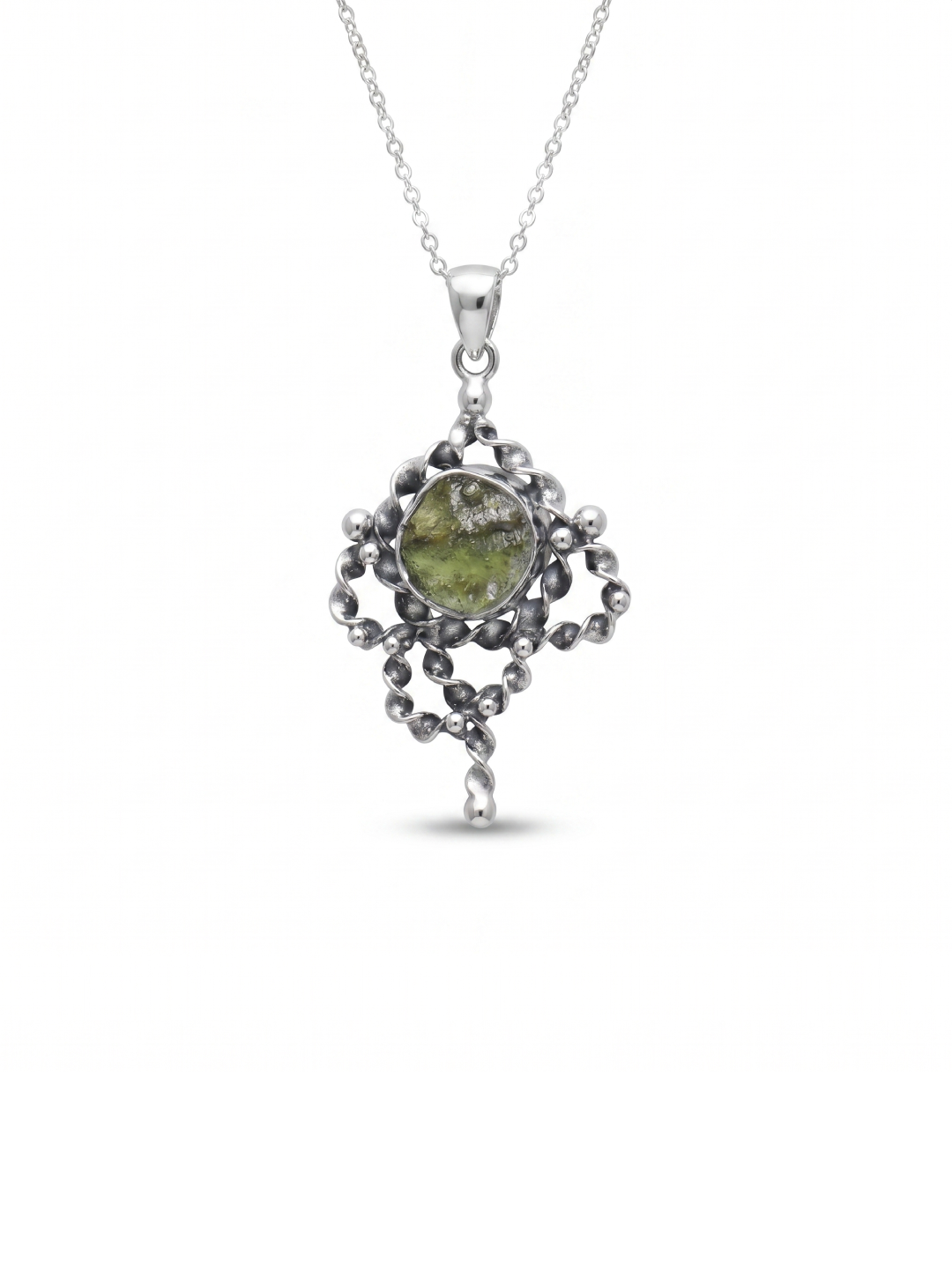 Genuine Moldavite Rough Pendant 100% Natural With Certified Gemstone From Czech Republic 925 Sterling Silver Handmade Designer Jewelry