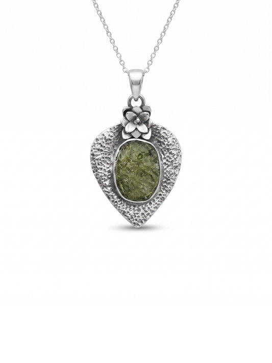 Certified Rough Moldavite Pendant, 925 Solid Sterling Silver Handmade Designer Pendant, 100% Natural Moldavite Gemstone Pendant Gift For Her