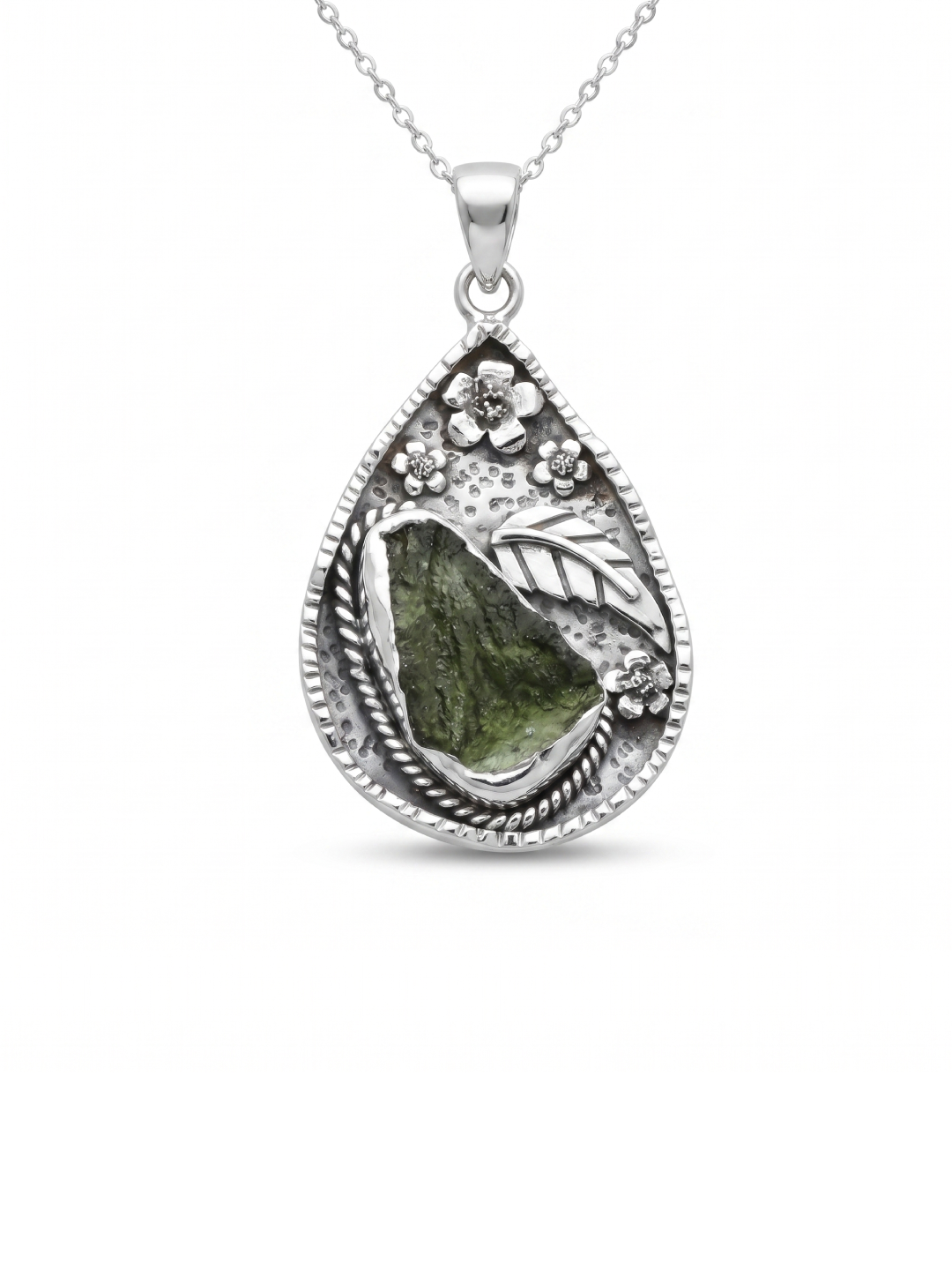 Genuine Moldavite Rough Pendant 100% Natural With Certified Gemstone From Czech Republic 925 Sterling Silver Handmade Designer Jewelry